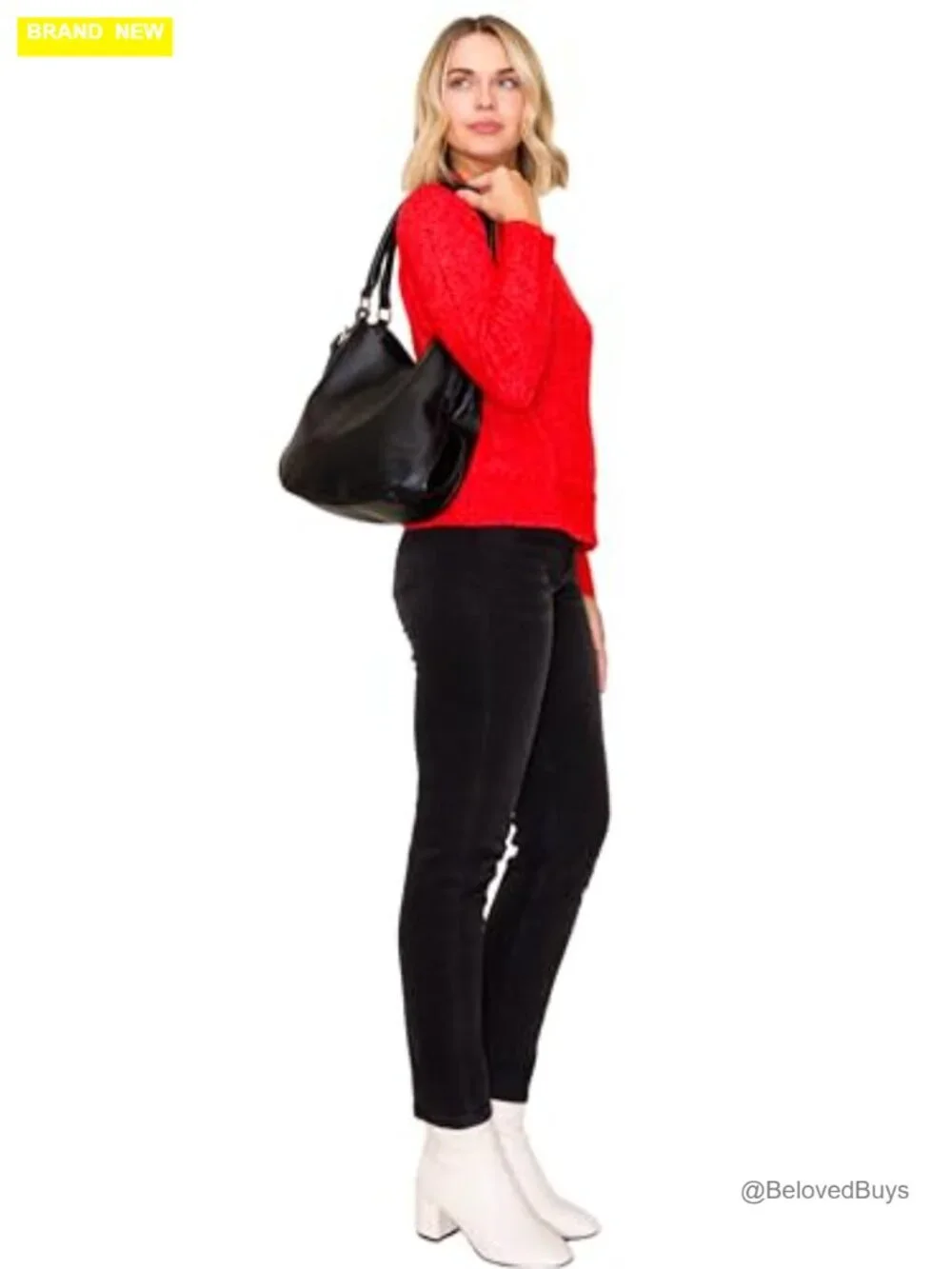 Faux Leather 3 Compartment Medium Hobo Bag with Gold Hardware